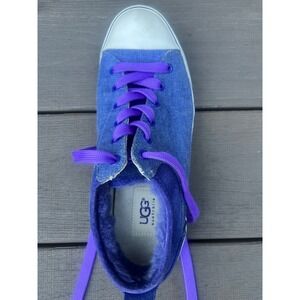 UGG Australia Blue Canvas Purple Lace Shearling Lined Low Top Sneakers